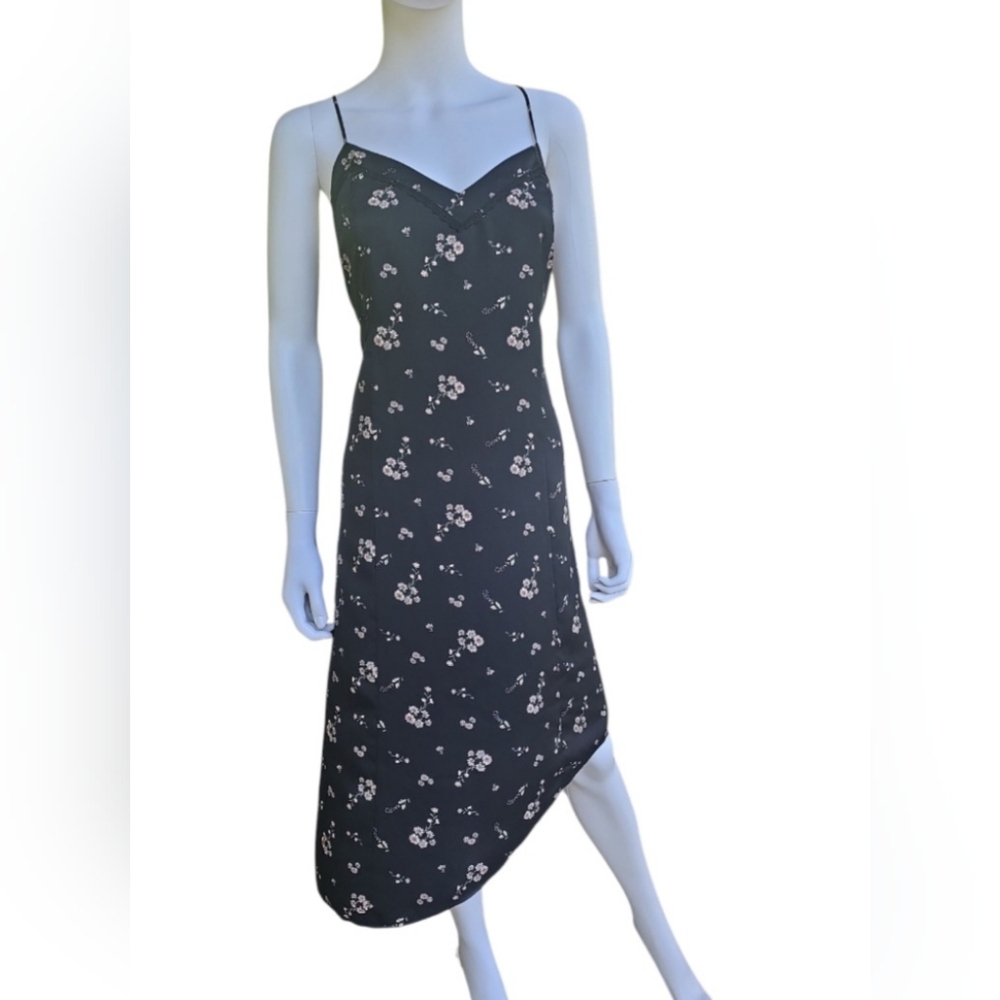 Kaari Blue Asymmetrical Slip Dress in Black for Wedding Guest